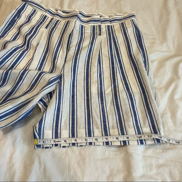 Boden St. Ives Linen Blend Paper Bag Shorts Blue & White Stripes NO BELT size 10 - Picture 9 of 13